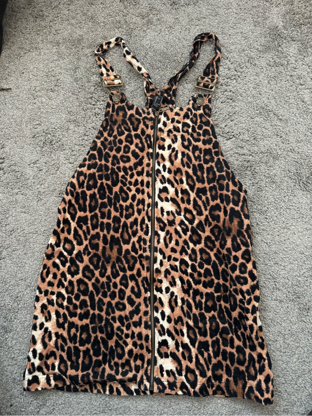 Forever 21 Leopard Print Zip-Front Overall Dress - Black & Brown